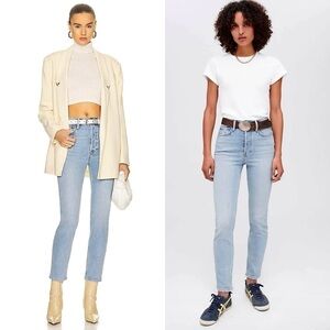 NWT RE/DONE 90s High Waist Medium Wash Stretch Denim Ankle Cropped Slim Jeans 26